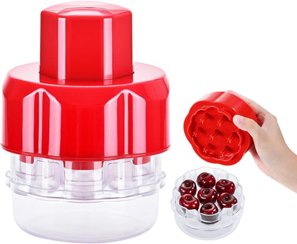 Cherry Pitter Tool with 7 Holes, Multiple Fruit Corer for Kitchen, Easy to Use for Making Cherry Jam - Pit 7 Cherries at Once, Support disassembly and cleaning(Red)