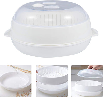 1-Tier Microwave Steamer Heating Steamer for Home Kitchen White (Round)