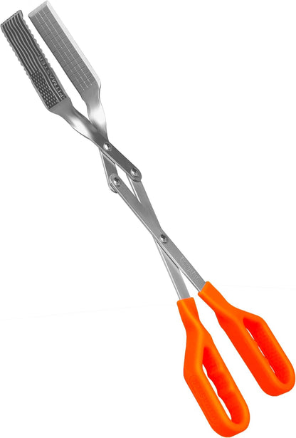 Steak Grill Tongs - 17 inch Red. Professional outdoor grilling utensil. Long reach Barbeque Grilling Tongs. Ideal for steak, fish, burger, and sausage