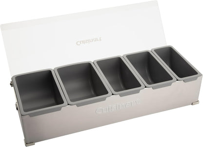Cuisinart Condiment & Topping Station, 5 Dishwasher Safe Containers for Toppings & Condiments, Versatile Fresh Food Prep Station with Clear Lid, Perfect for BBQs, Burgers, Tacos, Pizza & Omelets
