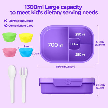 Jelife Lunch Box Kids Bento Box - 1300ml Large Bento-Style Bento-Box Adults Lunch Box, Ideal Leak Proof Bento Lunch Boxes for Kids School, BPA Free Lunchbox Containers for Teens Toddlers, Purple