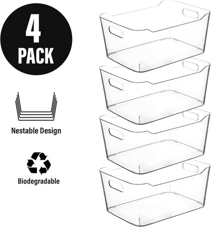 Clear Plastic Storage Bins, Pantry Organizers and Storage Containers, Large Fridge Organizer Bins, Home Kitchen Cabinet Organizer, Medicine Cabinet Bin for Organizing Freezer Closet