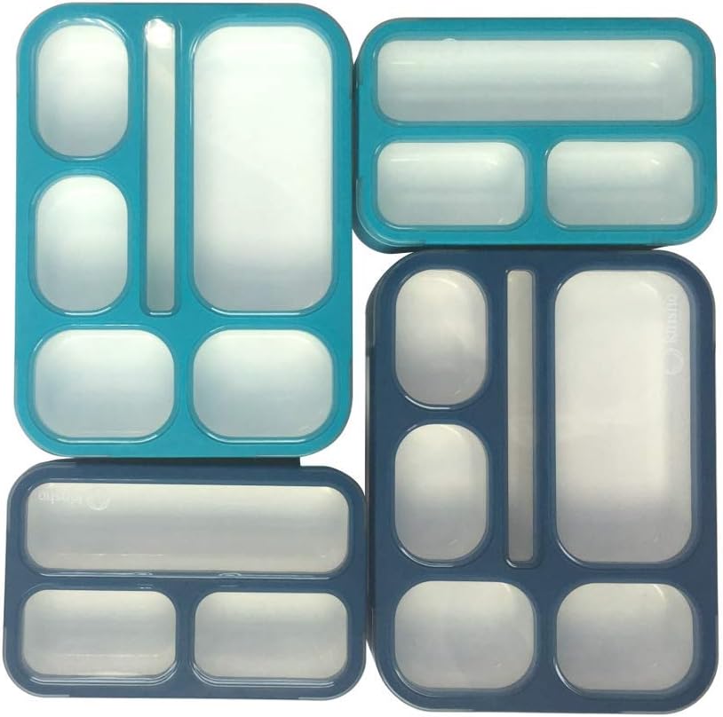 kinsho Bento Lunch-Box Set for Kids includes Snack Container | 6 and 3 Compartment Boxes Leakproof School Bentos, Meal Portion Control Containers, Boys Girls Adults, Navy Blue Large + MINI 2 Pack Set