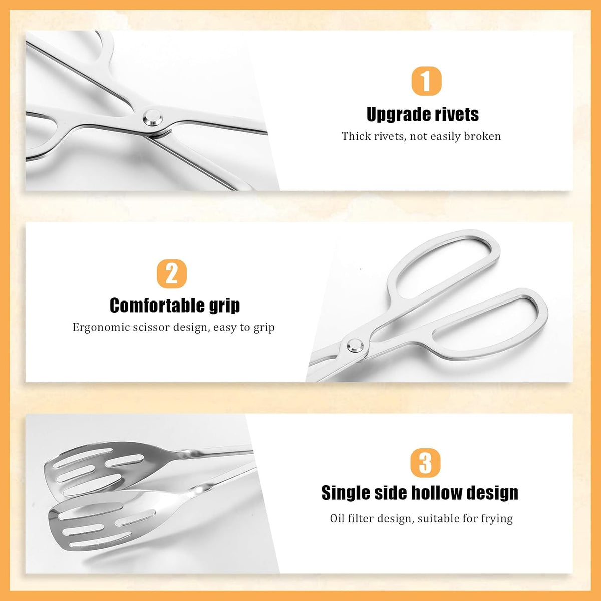4 Pcs Silver Serving Tongs, 10 Inch Stainless Steel Salad Tongs Non-Slip Buffet Tong for Steak, Salad, Fruit, Snack, Barbecue