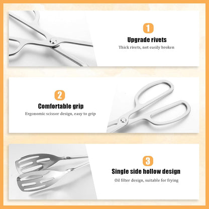 4 Pcs Silver Serving Tongs, 10 Inch Stainless Steel Salad Tongs Non-Slip Buffet Tong for Steak, Salad, Fruit, Snack, Barbecue