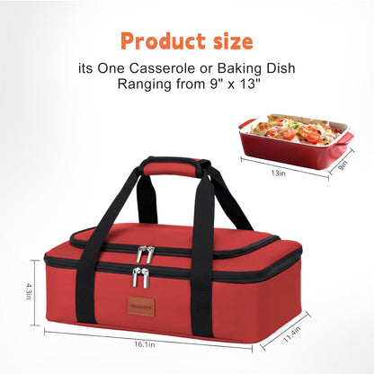 Insulated Casserole Carrier, Double Decker Food Carriers for Hot or Cold Food, Portable Leakproof Thermal Bag for Travel/Potluck Parties/Picnic/Cookouts (Red)