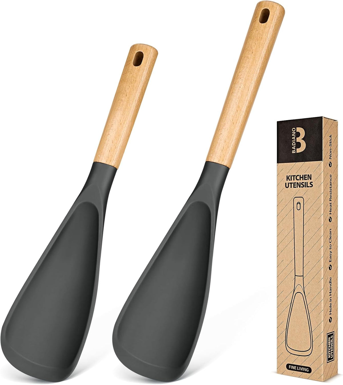 Badiano Multifunction Cooking Spoon for Nonstick Cookware,11.4"&13.4",Black