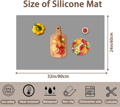 Extra Large Silicone Mat 78.7''x23.6''(200cmx60cm), Large Silicone Mats for Kitchen Counter, Multipurpose Heat Resistant Mat, Waterproof Placemat for Countertop Protector, Black