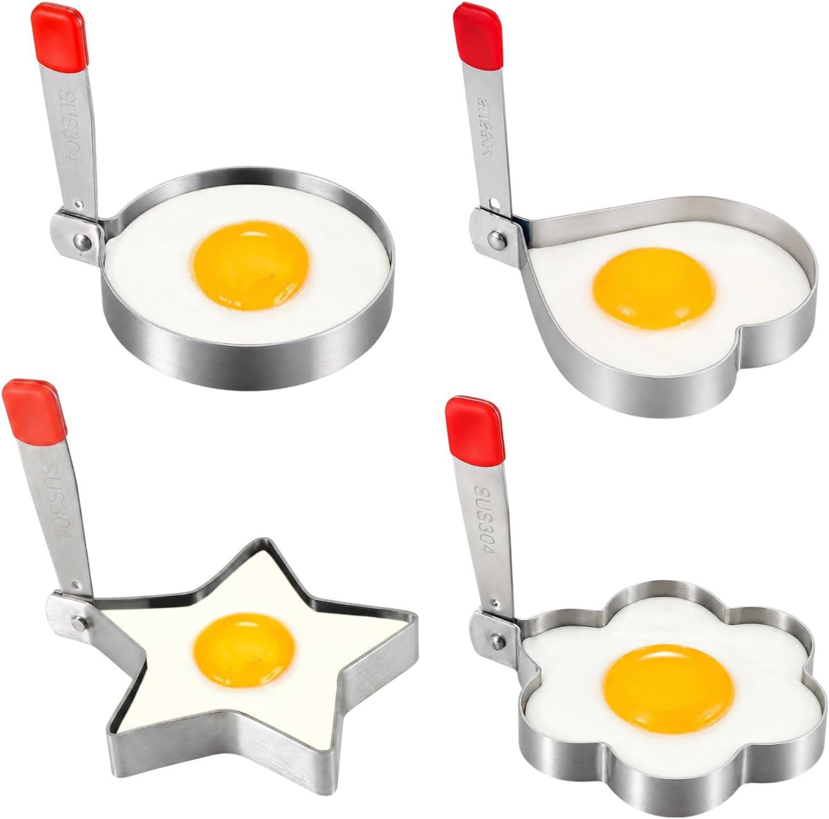 4 Pack Egg Rings for Frying Eggs, Stainless Steel Pancake Mold