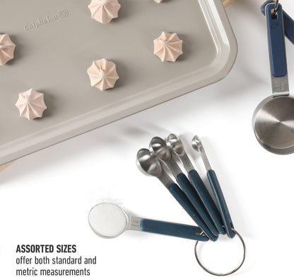 Calphalon Prime Measuring Cups, Kitchen Measurement Cup, 4-Piece Stainless Steel Kitchen Measuring Cup with Navy Silicone Handle Accurate, Durable for Dry and Liquid Ingredients