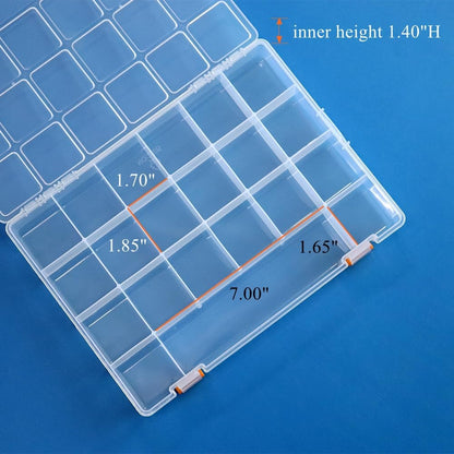 2 Pack Fixed 21 Grids Large Clear Plastic Storage Box, Transparent Organizer Container Case for Small Parts, Bead, Button, Jewelry, Diamond, Craft Supplies,Sewing Kit, DIY Accessories
