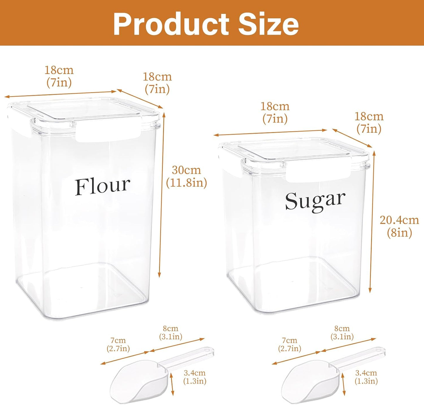 Set of 2 Large Food Storage Jars 4L - Airtight Containers with Lids, White with Free Spoon - Kitchen Canisters for Sugar,Flour,Coffee,Pantry Organization-S