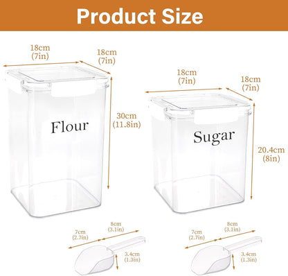 Set of 2 Large Food Storage Jars 4L - Airtight Containers with Lids, White with Free Spoon - Kitchen Canisters for Sugar,Flour,Coffee,Pantry Organization-S
