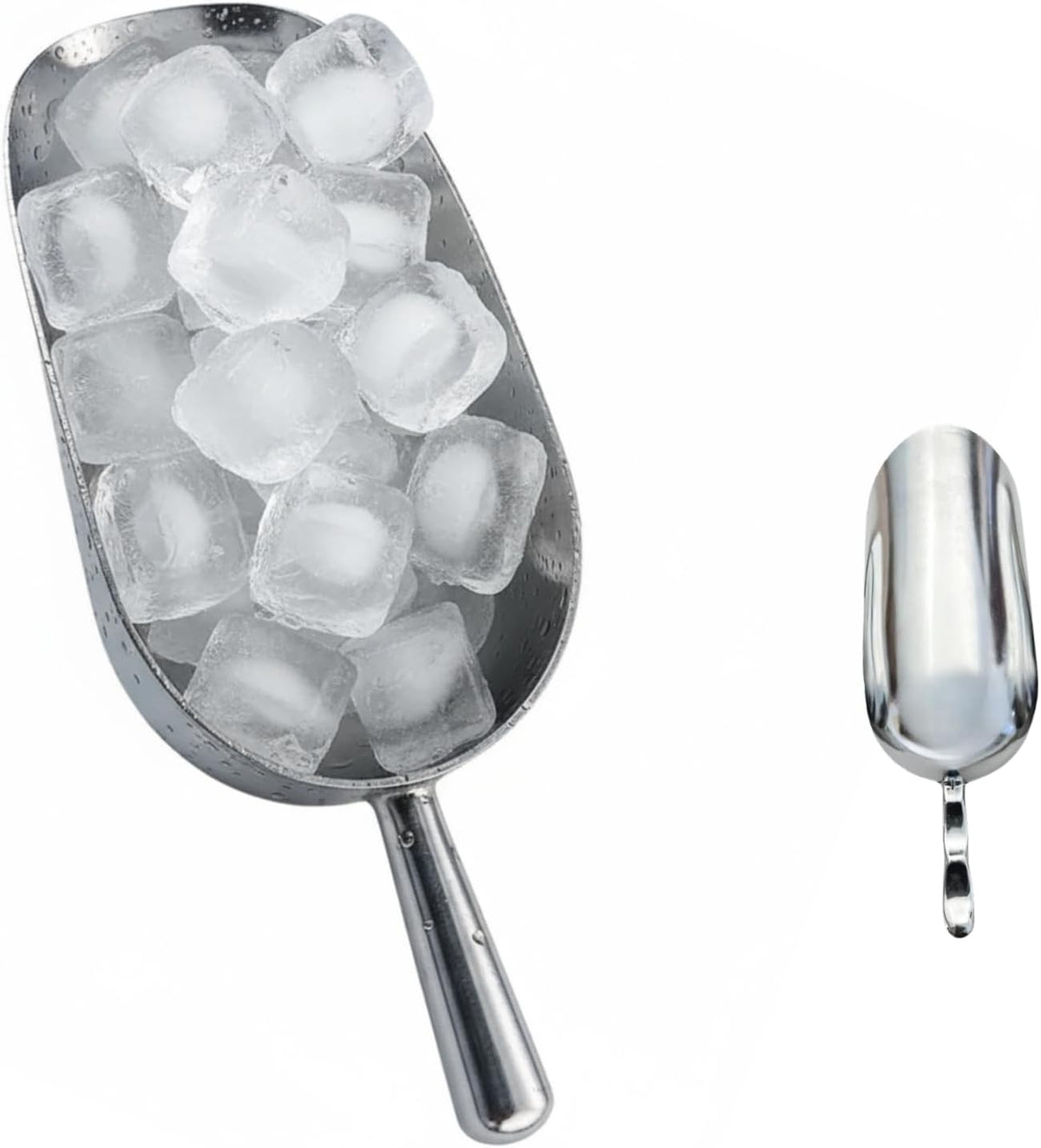 24oz Ice Cube Endurance Scoop, Cast Aluminum Shovel, Kitchen Utility Scoops With Finger Groove Handle, Ideal for Ice Cube, Coffee, Bean, Food, Candy, Flour, Popcorn Rust Free - Silver