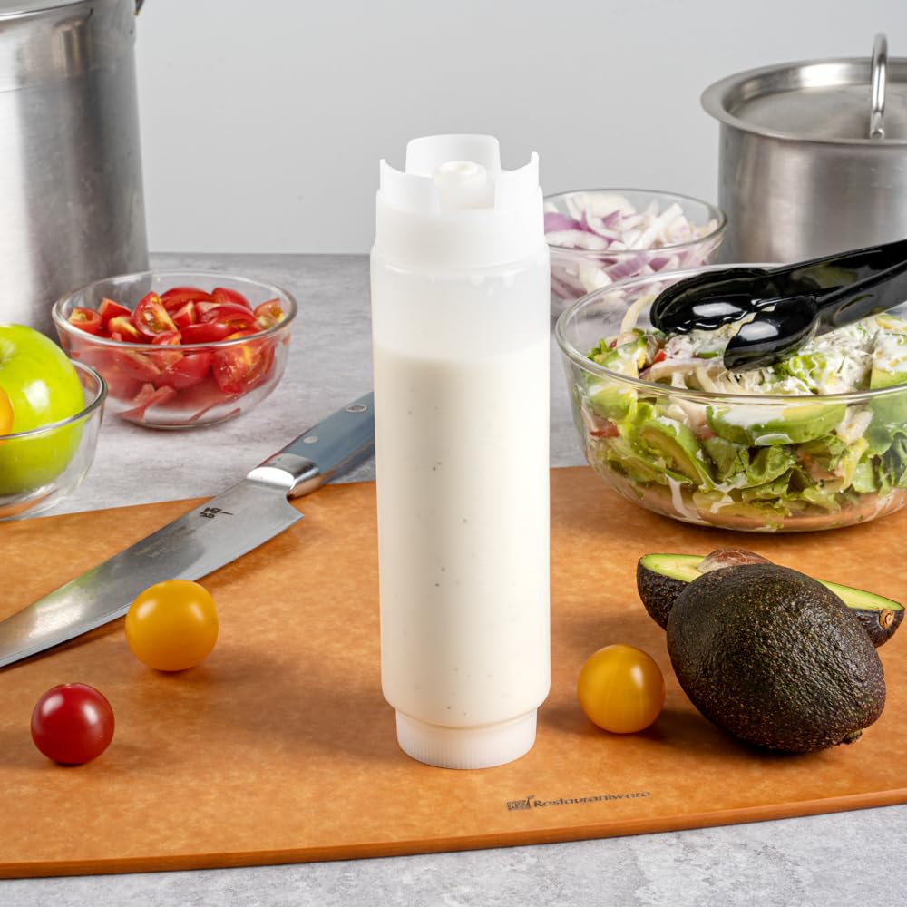 Restaurantware 32oz. FIFO Inverted Plastic Squeeze Bottle with Refill and Dispensing Lids - First In First Out - Perfect for Restaurants, Catering, and Food Trucks - box