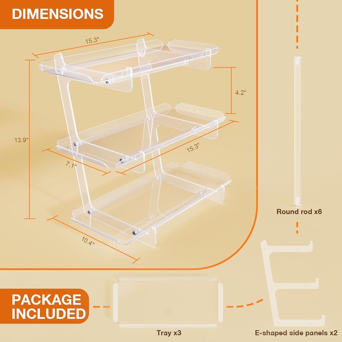 Bakzon 3 Piece Cupcake Stand, Acrylic Dessert Table Display Set, Clear Square Serving Trays for Birthday, Wedding, Baby Shower