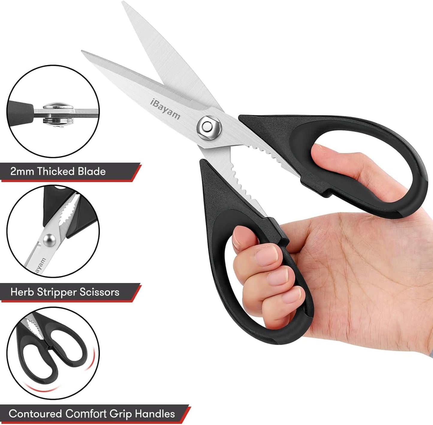 iBayam 2 Pack All Purpose Kitchen Shears Heavy Duty - Stainless Steel Kitchen Scissors With Protective Sheath, Soft Comfort-Grip Handle, Food & Meat Scissors, Home, Kitchen, Dining Utility Gadgets