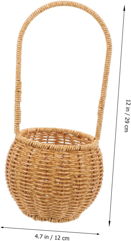 Rustic Style Plastic Rattan Storage Basket with Handle, Wear Resistant and Convenient to Carry, Unique Shape Fruit and Egg Storage Basket for Birthday or Shower