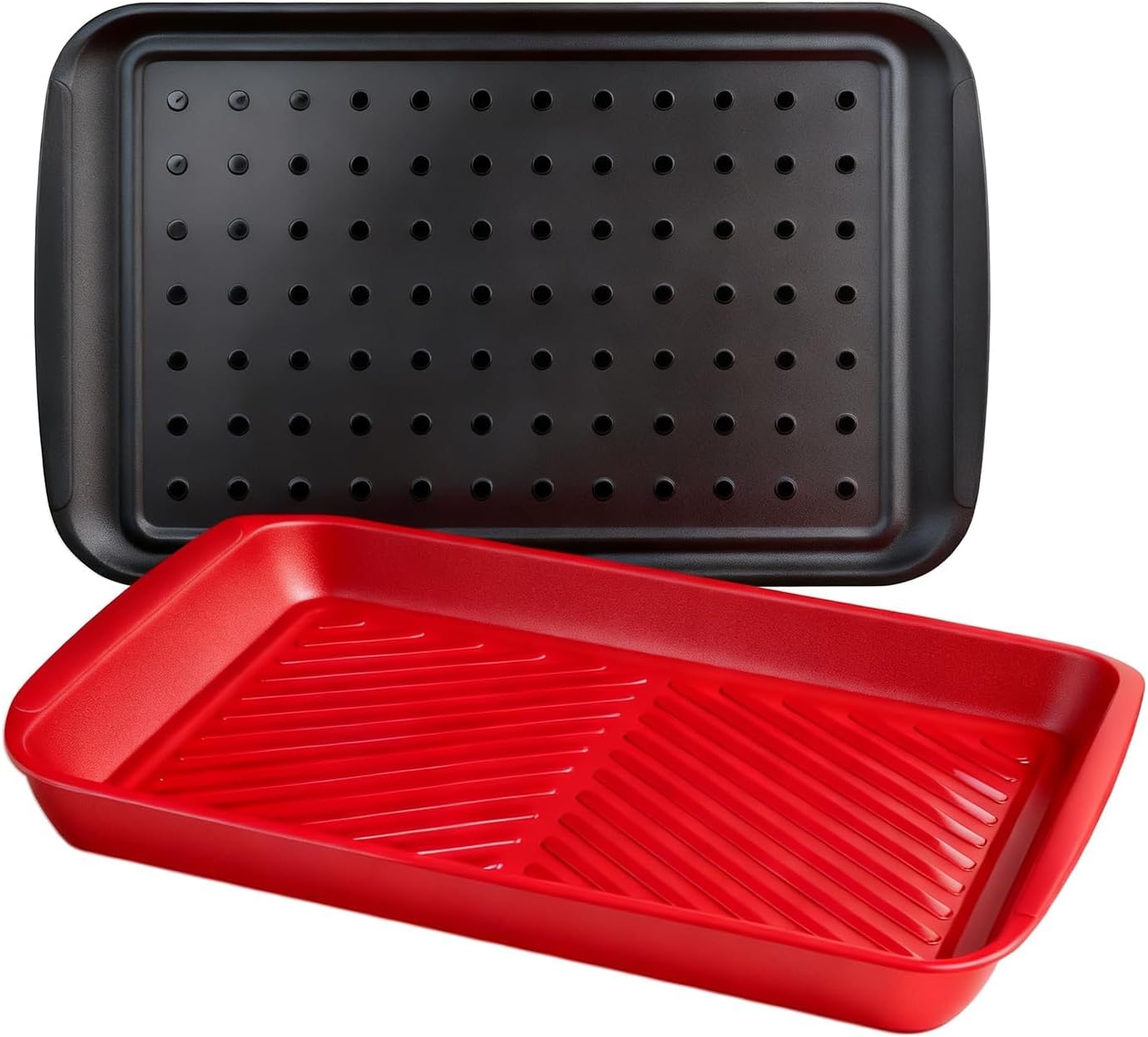17 Inch Grilling Prep & Serve Trays with Non-Slip Base, Extra Thick,Warp-Resistant BBQ Platter Set for Cooking, Backyard Parties,Camping,Tailgating,Melamine Serving Trays for Food Prep,Red & Black