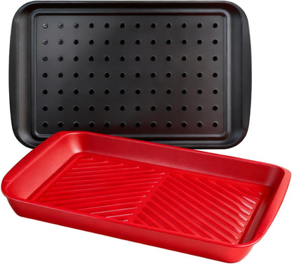17 Inch Grilling Prep & Serve Trays with Non-Slip Base, Extra Thick,Warp-Resistant BBQ Platter Set for Cooking, Backyard Parties,Camping,Tailgating,Melamine Serving Trays for Food Prep,Red & Black