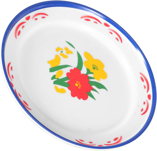 FRCOLOR Melamine Floral Serving Plates Set, Unbreakable Deep Appetizer Platters, Reusable Orange Dinnerware for Bbq Parties and Camping, Stackable Food Trays for Indoor Outdoor Use