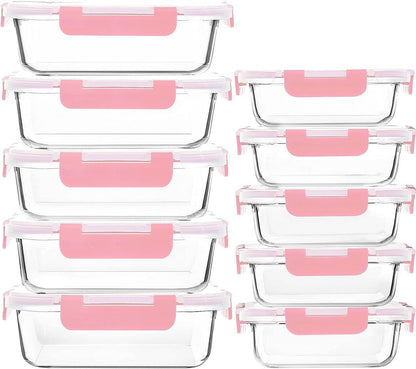 [10-Pack] Glass Meal Prep Containers with Lids, MCIRCO Food Storage Containers with Snap Locking Lids, Airtight Lunch Containers, Microwave, Oven, Freezer and Dishwasher