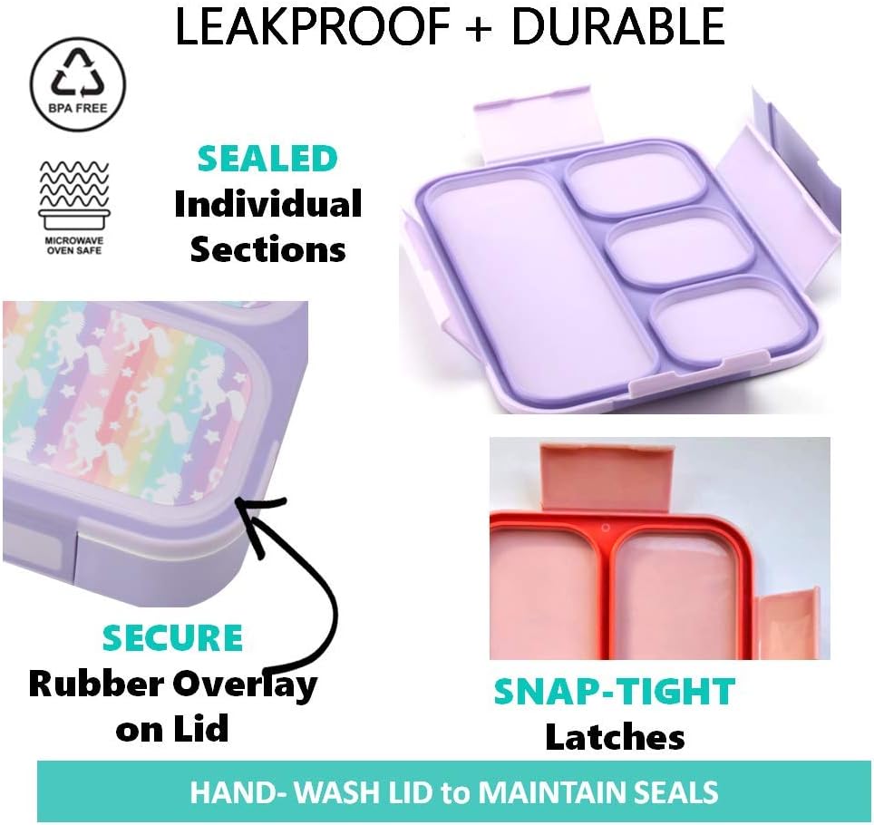 Bento Lunch Box for Kids or Adults, Snack Containers for Boys, Girls, School Daycare Work, 3 Divided Compartments Meal Planning Portion Control, BPA-Free Boxes, Utensils | Blue Purple 2 pack