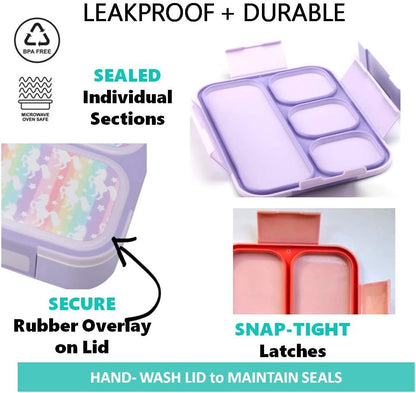 Bento Lunch Box for Kids or Adults, Snack Containers for Boys, Girls, School Daycare Work, 3 Divided Compartments Meal Planning Portion Control, BPA-Free Boxes, Utensils | Blue Purple 2 pack