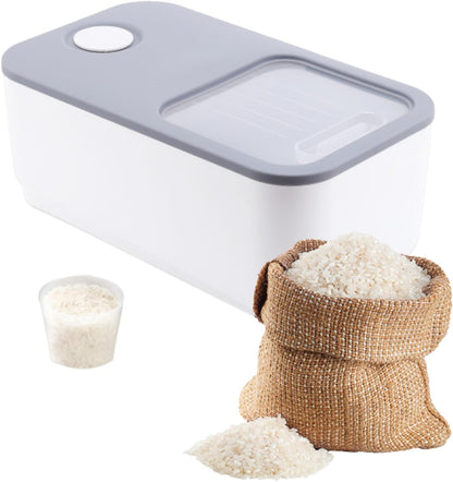 Rice Airtight Storage Containe,Rice Storage Container,Dry Food Storage, Lid 22 Lbs Push-Pull Rice Bucket, Flour Storage Container with Rolling Wheel, Grain Container Pantry Organization (Grey)