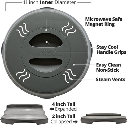 HOVER COVER Magnetic Microwave Splatter Cover - 12-Inch Collapsible - Gray