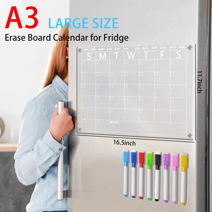 4Pcs Fridge Calendar Set, Clear Magnetic Dry Erase Daily, Weekly, Monthly Planners & Menu Board, w/ 2 Packs of 8 Markers