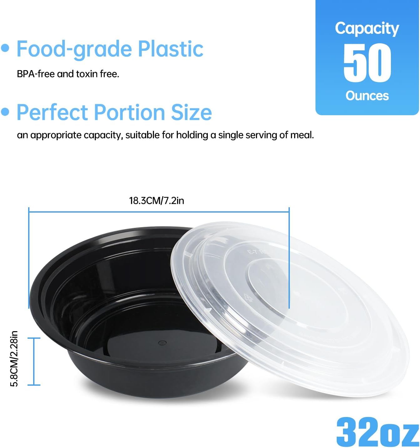 50 Pack (100-Piece) 28oz Meal Prep Containers, 50 Pack (100-Piece) Rectangle,BPA-Free, Food Safe & Leakproof Reusable Plastic Food Storage – Microwave Safe, Stackable Takeout Boxes