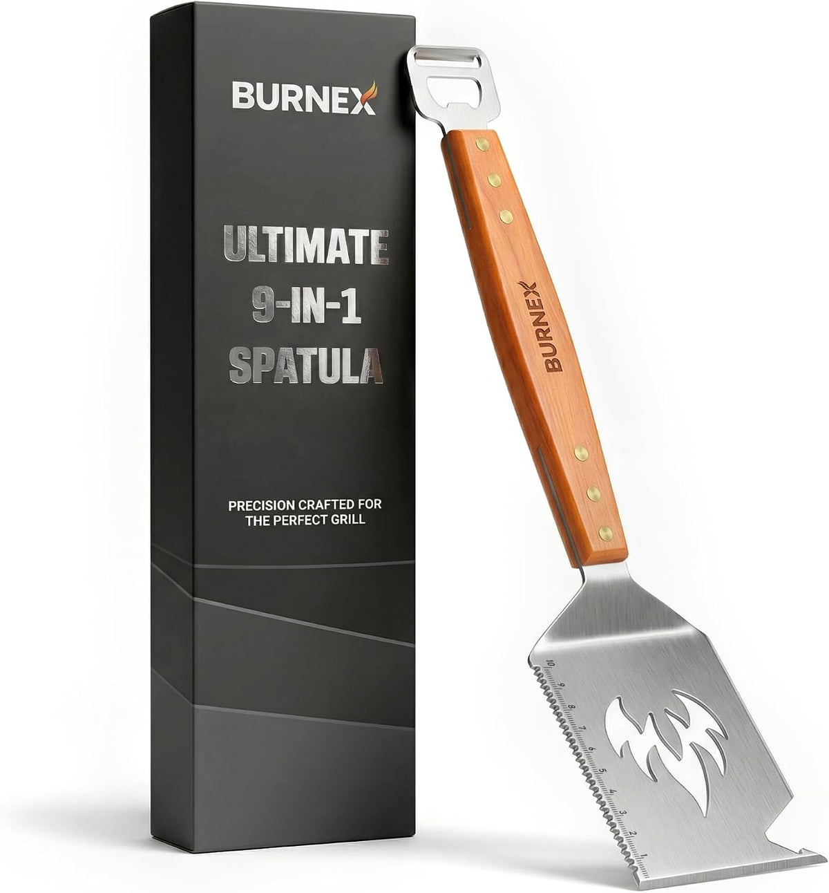 9-in-1 Grill Spatula – Multifunctional 1.5mm Thick Stainless Steel BBQ Tool with Bottle Opener, Cheese Slicer & Scraper – Outdoor Barbecue Grilling Gift for Men, Dad, Father's Day & Christmas