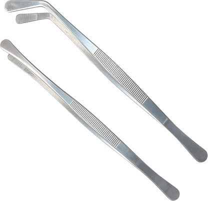 2-Pack 12-Inch BBQ Kitchen Tweezers Tongs, Extra-Long Stainless Steel Cooking Tweezers Dishwasher Safe for Grilling, Baking & Food Prep (12Inch BBQ Tongs)