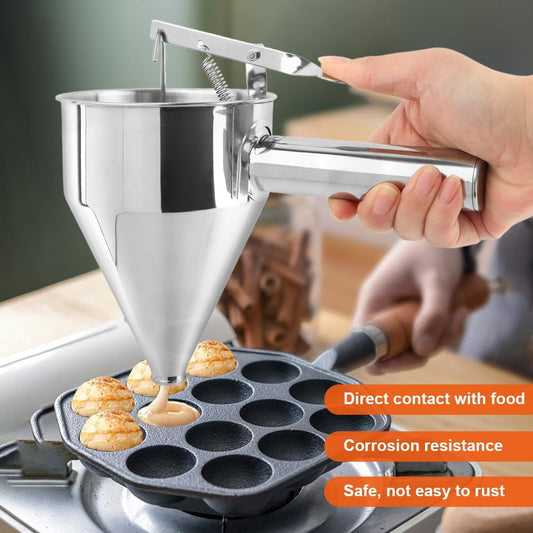 20oz Stainless Steel Pancake Batter Dispenser Multi-Nozzle, Funnel Tool