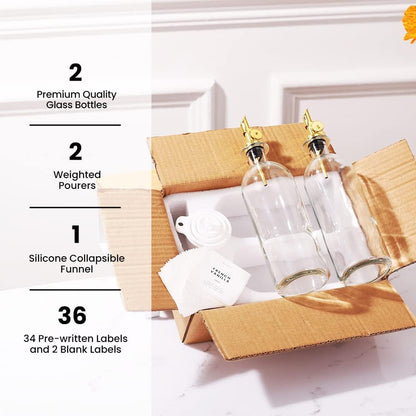 Molimoli - Premium Olive Oil Dispenser Bottles for Kitchen with Pourer - Oil and Vinegar Dispenser Set, Glass Dispenser for Kitchen, Dispenser Bottle of 350ml