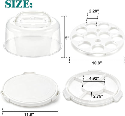 Yesland Cake Carrier with Collapsible Handle - White Cake Container and Holder with Lid - Portable Plastic Round Cake Cover for 10 inch Cake, Pies, Cookies, Nuts, Muffins, Cupcakes and Fruit