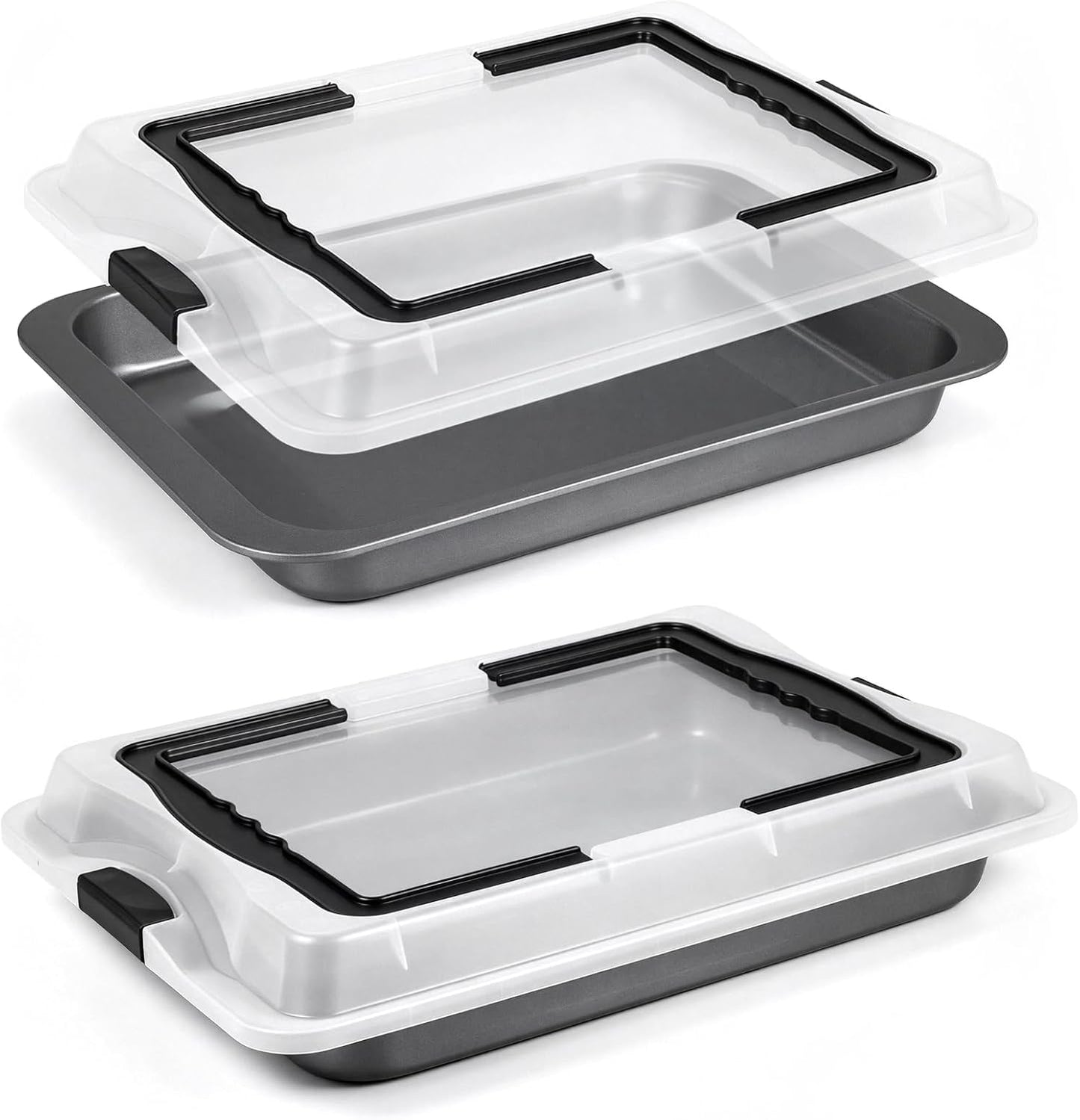Qinyoung 1 Pcs Cake Baking Pan with Lid and Handle, 9 x 13 Inch Non-stick Rectangle Sheet Cake Pan Carrier for Brownie Roasting Cooking Baking (Black)