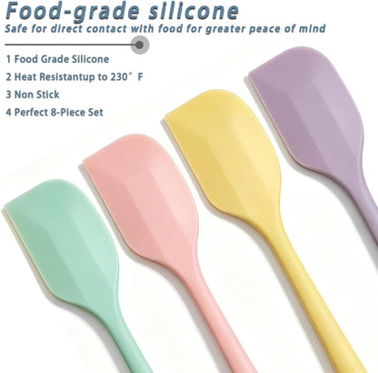 4 PCS Silicone Spatula,Rubber Spatula with Stainless Steel Core11 Inch Non-scratch Baking Cooking 8Inch Spatula Set Flexible Heat Resistant (Black)