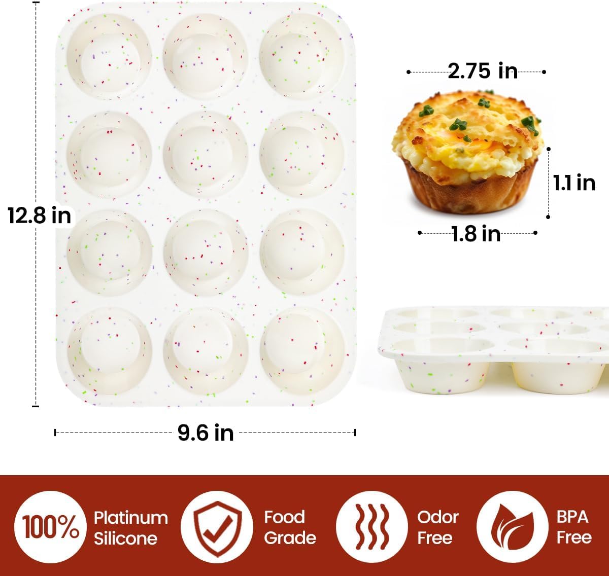 CAKETIME Silicone Mini Muffin Pan, 24 Cups Nonstick Mini Cupcake Pan for Baking Muffin, Cupcake, Egg Bites, Fat Bomb, 1 Pack Confetti