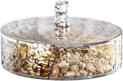 Rotating Snack Tray with Lid 6 Compartments Food Storage Organizer for Dried Fruits, Nuts, Candies, Veggie, Cookies Snack Serving Tray