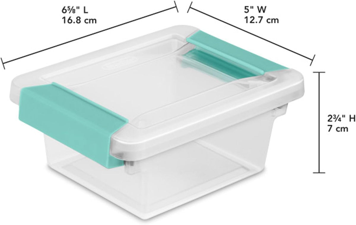 Sterilite Deep Clip Box, Stackable Small Storage Bin with Latching Lid, Plastic Container to Organize Paper, Office, Home, Clear Base and Lid, (Pack of 4)