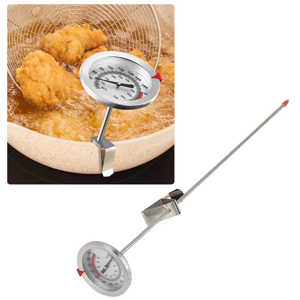 Stainless Steel Oil Fry Thermometer,Long Probe Food Temperature Gauge with Clip for Deep Frying,Candy,Milk,BBQ Cooking(M 30cm)