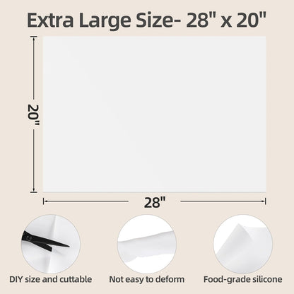 Silicone Mat with Edge Protection, 28" x 20" Large Kitchen Counter Protector Mat, Heat Resistant Desk Saver Pad for Craft Baking, Cut to Fit Placemat Non-Slip Easy to Clean Table Coffee Mat (White)