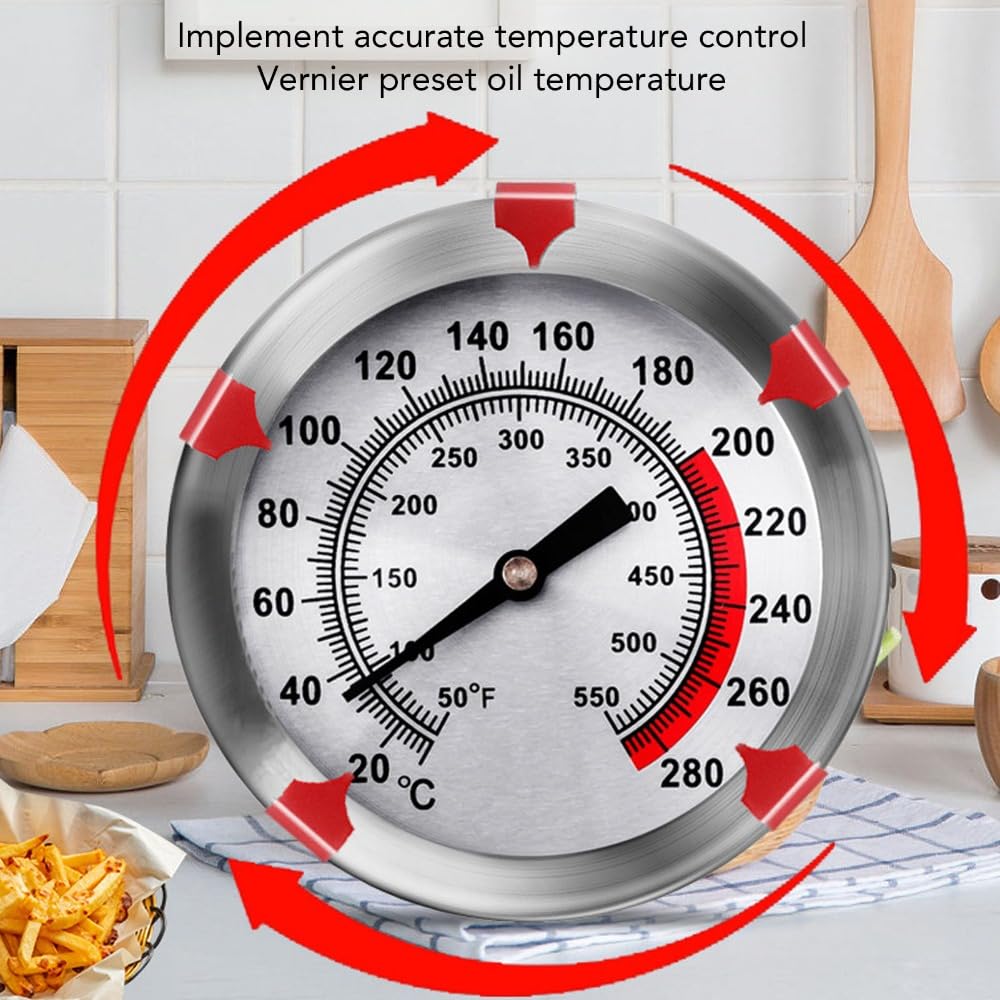 Stainless Steel Oil Fry Thermometer,Long Probe Food Temperature Gauge with Clip for Deep Frying,Candy,Milk,BBQ Cooking(M 30cm)