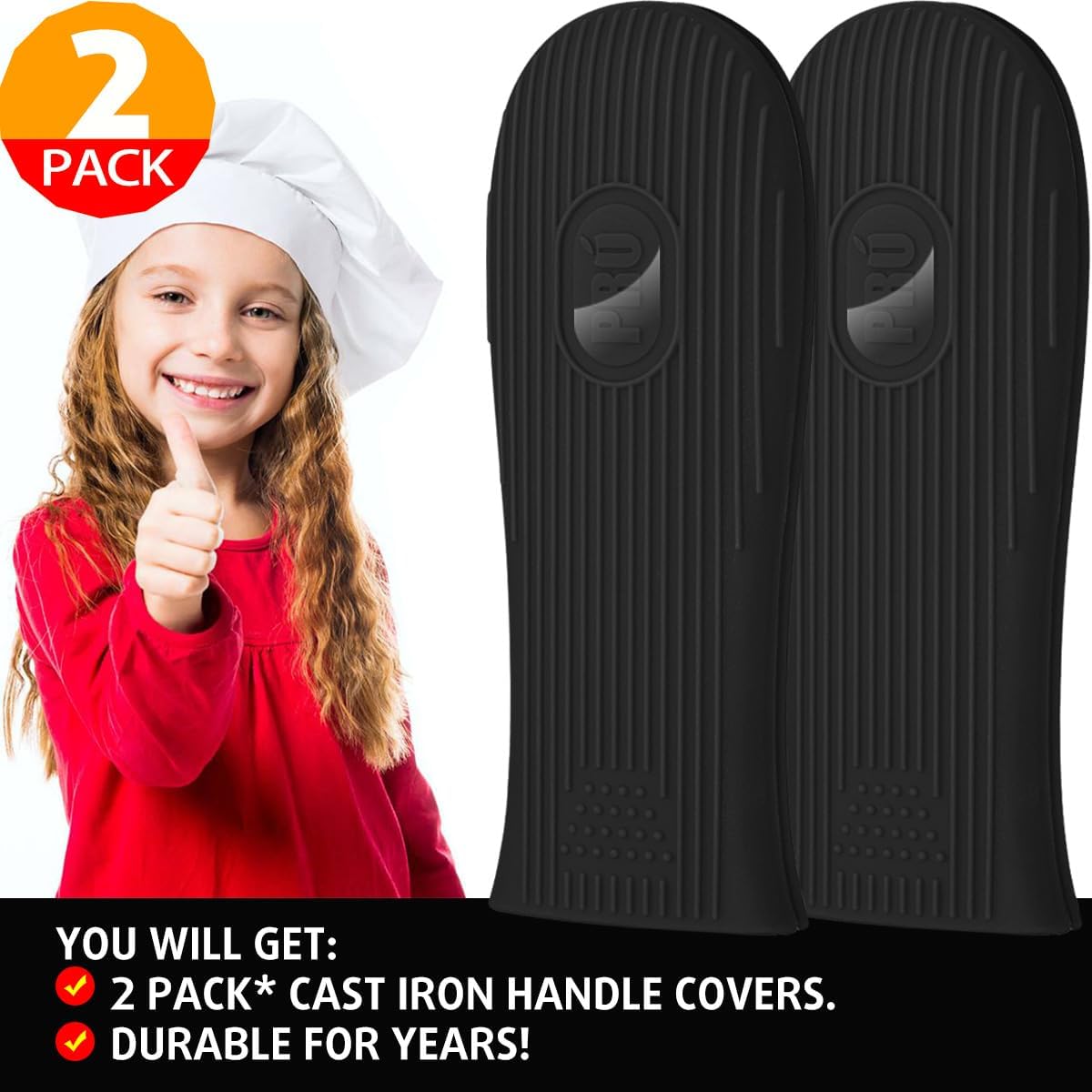 Cbiumpro 2 Pack Heatproof Cast Iron Handle Cover Holder for Hot Skillet Pan