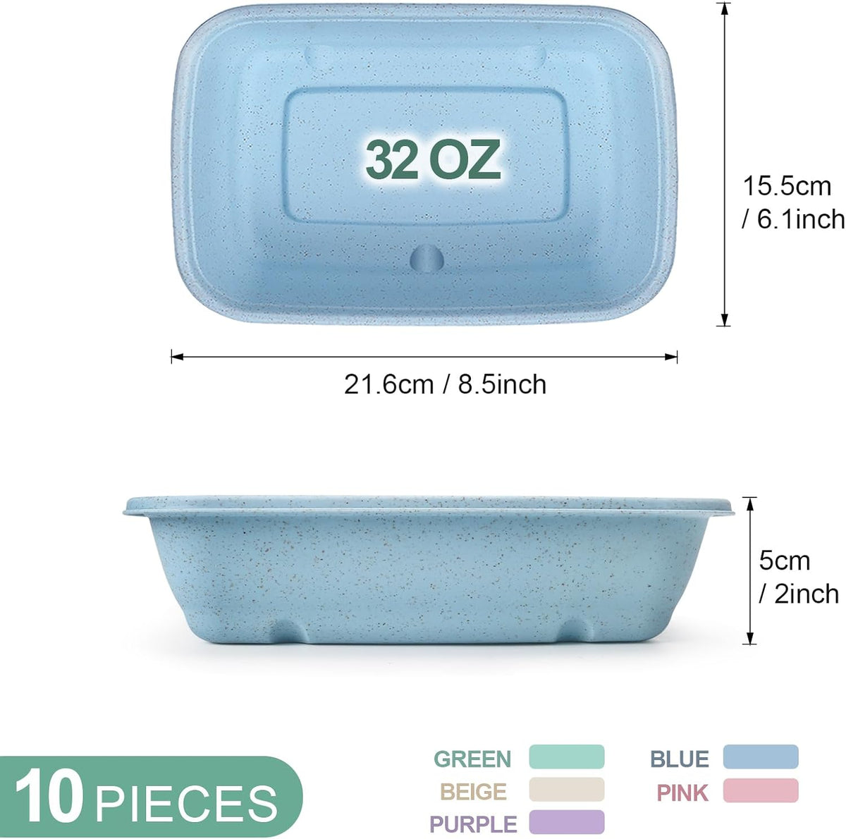 32 oz Meal Prep Containers,10Pcs Reusable Food Storage Containers with Lids | Wheat Straw Bento Lunch Box Container, Leakproof To Go Food Containers Stackable BPA Free, Microwave Freezer Dishwasher Safe