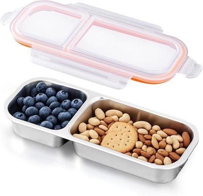 Ugotit Stainless Steel Snack Containers, Reusable Snack Containers with Lids, 3 Compartments Leakproof Snackle Box Organizer, Divided Food Storage Containers for Meal Prep, Travel (20oz, Black)