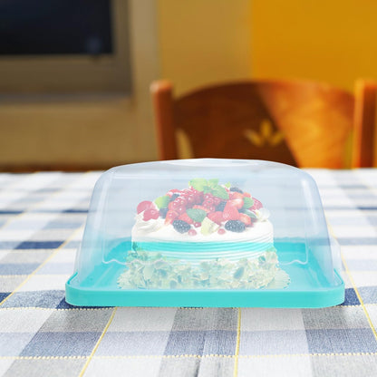 VICASKY Portable Cake Carrier with Handle and Lid 10.03 Inch Square Plastic Cake Container for Birthday Parties Home Baking Transport