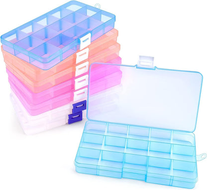 Opret 15 Grids Bead Organizer(4 Pack), Earring Organizer Box, SMALL Plastic Clear Organizing Containers with Adjustable Dividers for Crafts Jewelry Screws Small Items, Size 6.9×3.9×0.9in